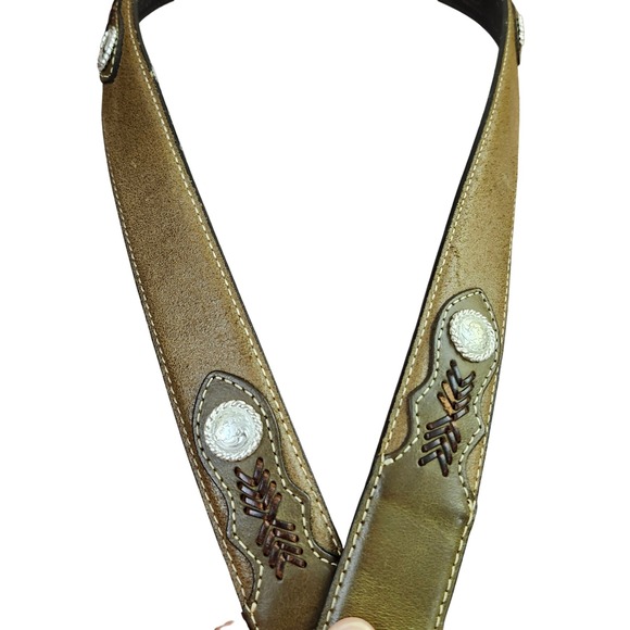 Nocona Belt Co. Top Hand Southwestern Concho Belt Olive Brown Size 44 - Picture 3 of 11